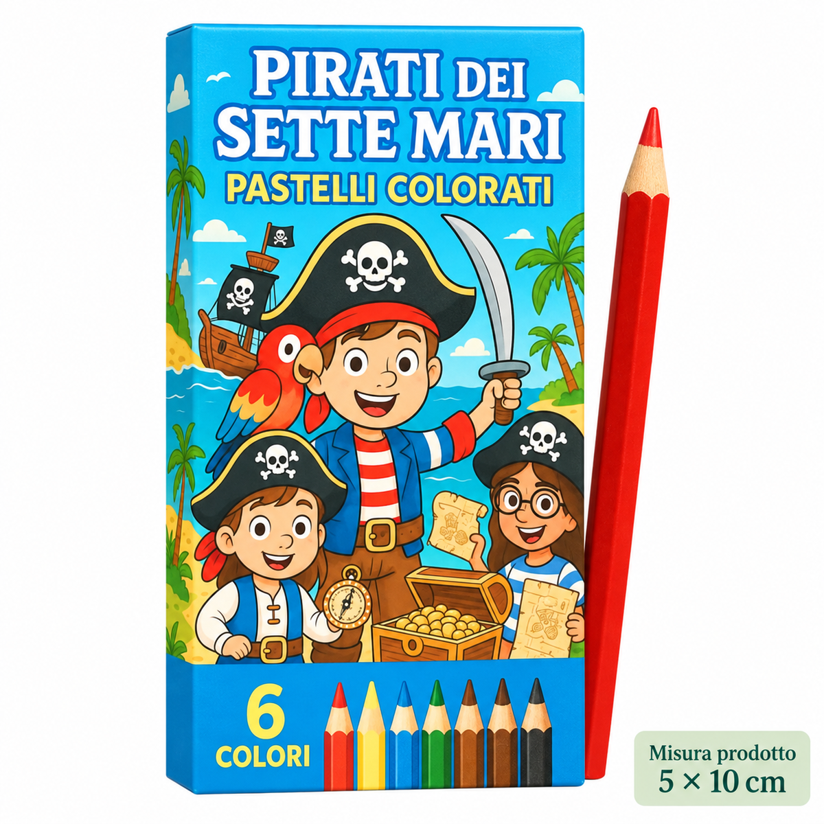 Box 6 Pastelli Pirati dei Sette Mari 5×10 cm – Sorprese per Uova di Pasqua – immagine principale su sfondo bianco