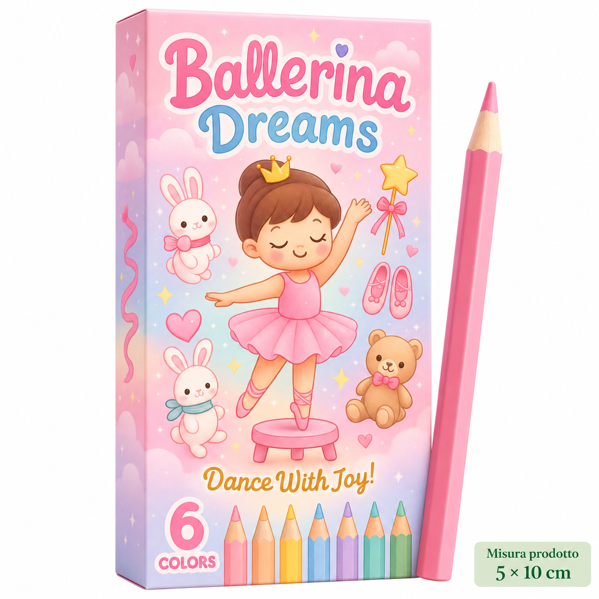 Box 6 Pastelli Ballerina Dream 5×10 cm – Sorprese per Uova di Pasqua – immagine principale su sfondo bianco