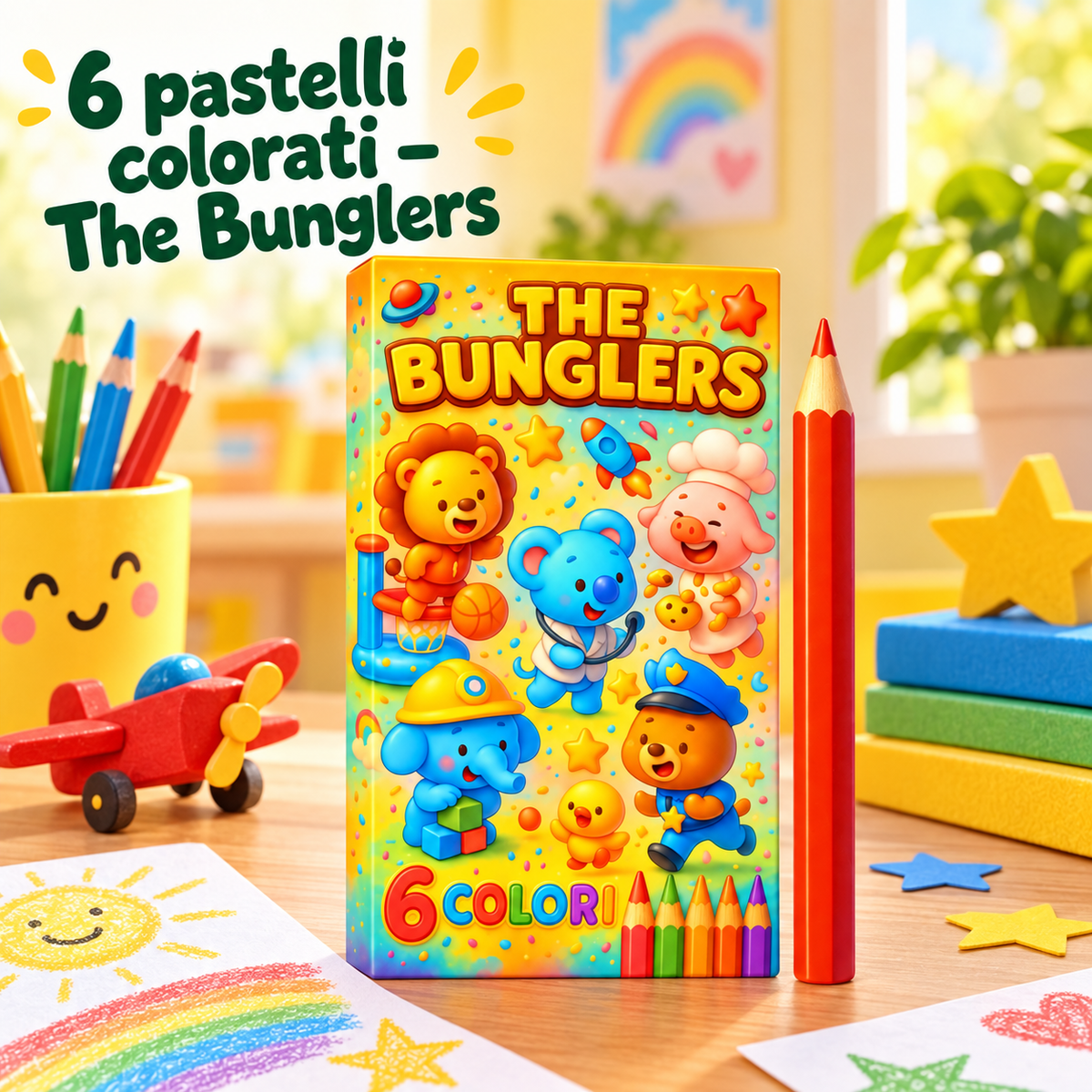 Box 6 Pastelli The Bunglers 5×10 cm – Sorprese per Uova di Pasqua – immagine ambientata