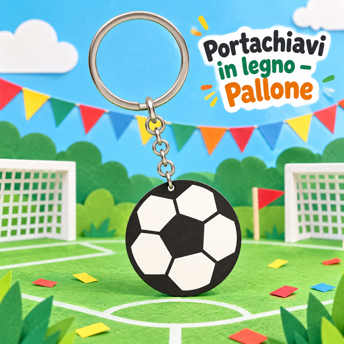 Portachiavi in Legno Pallone 5 cm – Sorprese per Uova di Pasqua – immagine ambientata