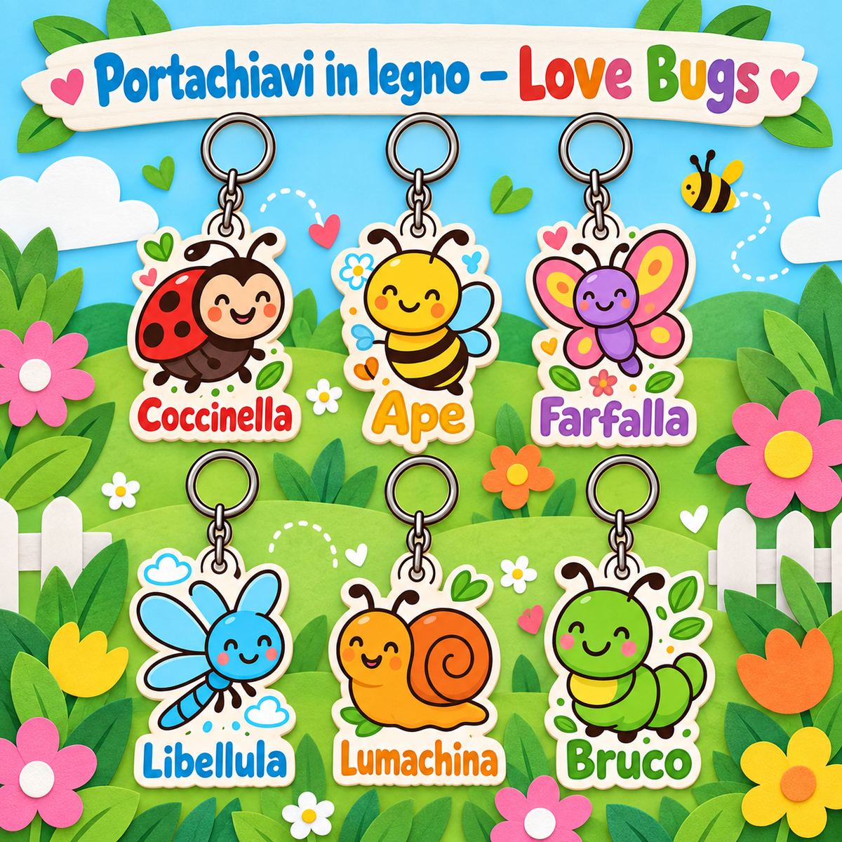 Portachiavi in Legno Love Bugs 5 cm – Sorprese per Uova di Pasqua – immagine ambientata