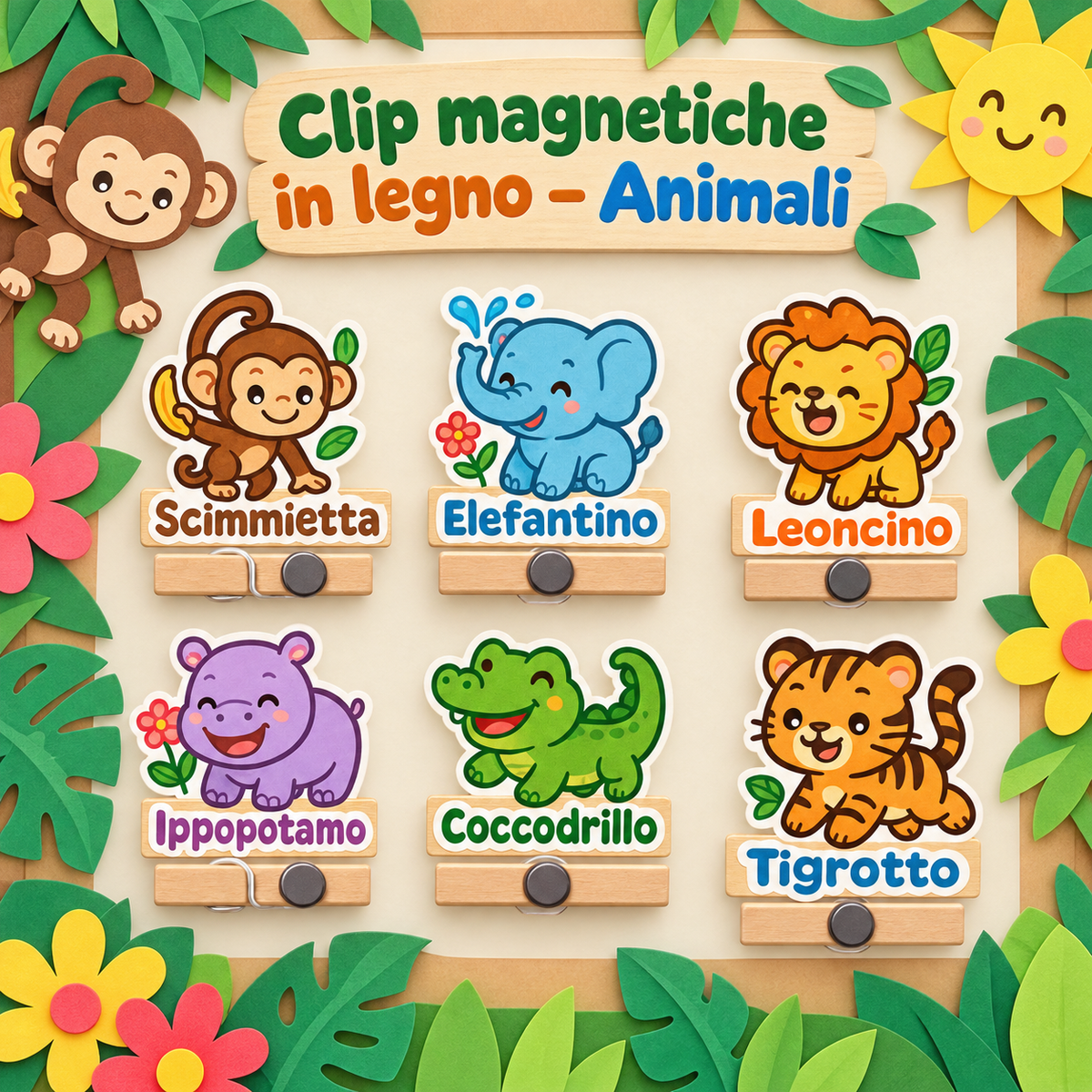 Clip in Legno Magnetica Animali 6 cm – Sorprese per Uova di Pasqua – immagine ambientata