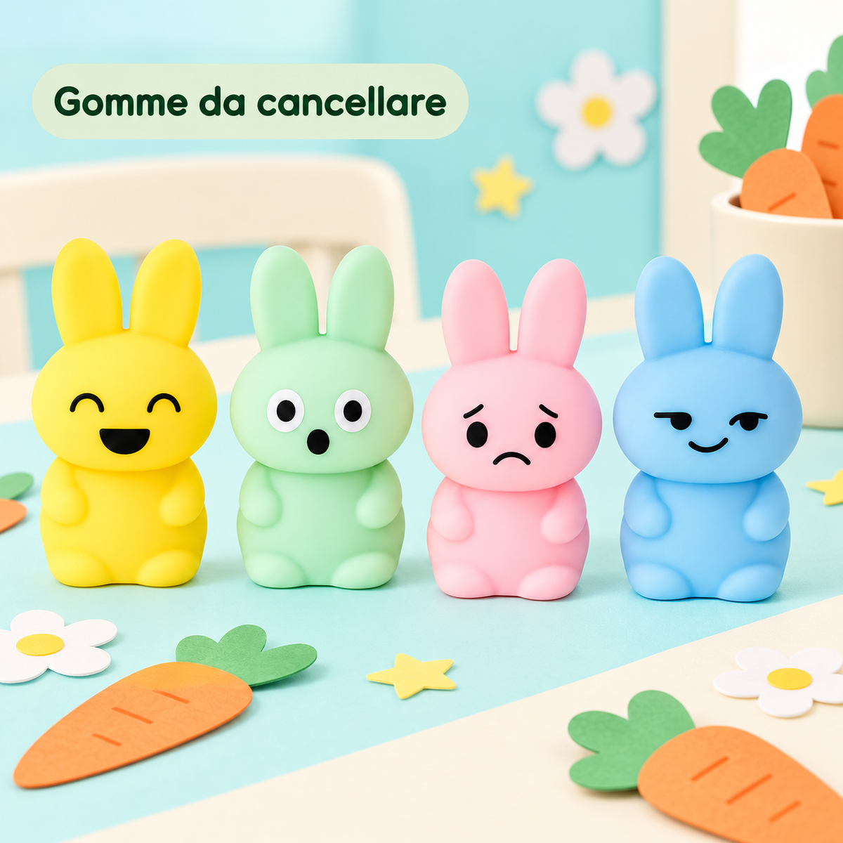 Set 2 Gomme Conigli Topper Smile – immagine ambientata