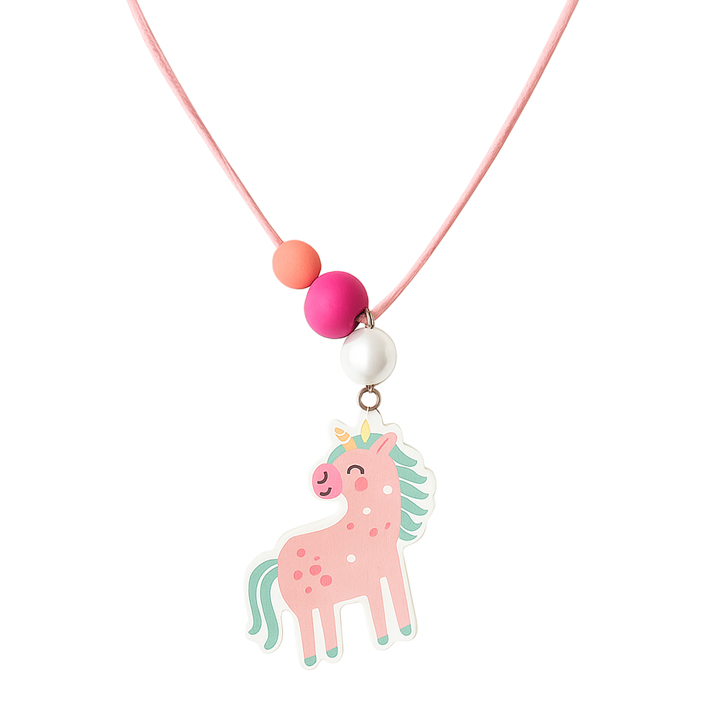 COLLANA LEGNO CIONDOLO UNICORNO 5CM