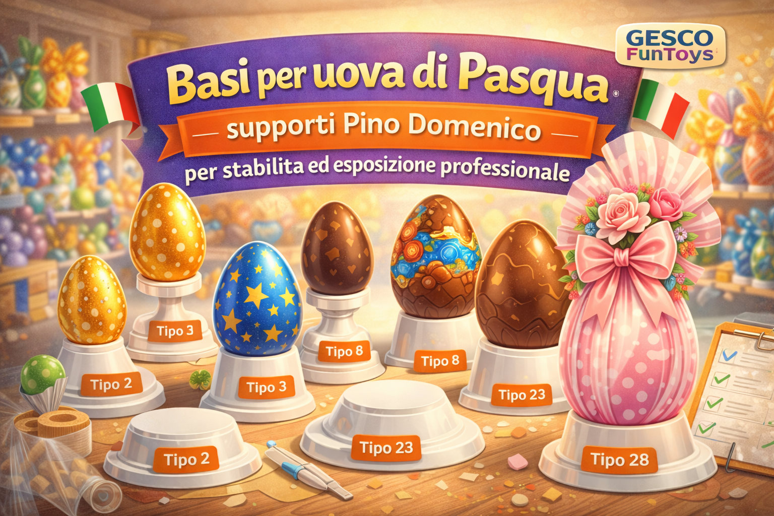 Basi per uova di Pasqua 2026 Pino Domenico: supporti professionali B2B | GESCO FunToys