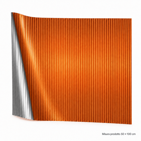 ALLUMINIO PLISSETTATO ARANCIO 50X100 – foto prodotto su sfondo bianco, colore Arancio, misura 50x100 cm