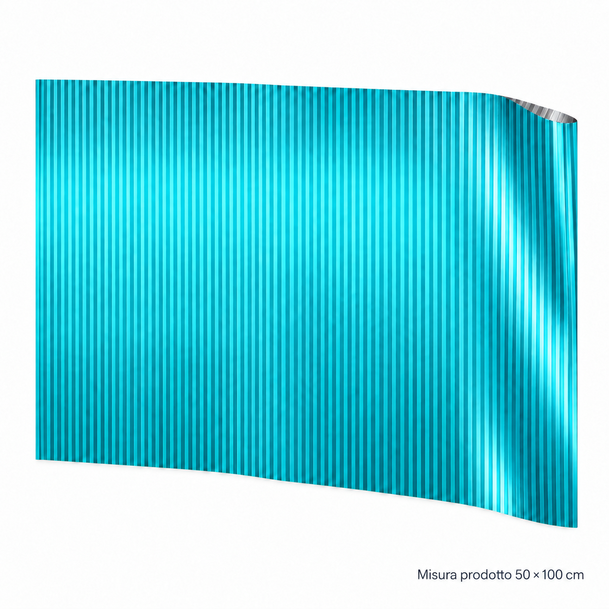 ALLUMINIO PLISSETTATO TURCHESE 50X100 – foto prodotto su sfondo bianco, colore Turchese, misura 50x100 cm