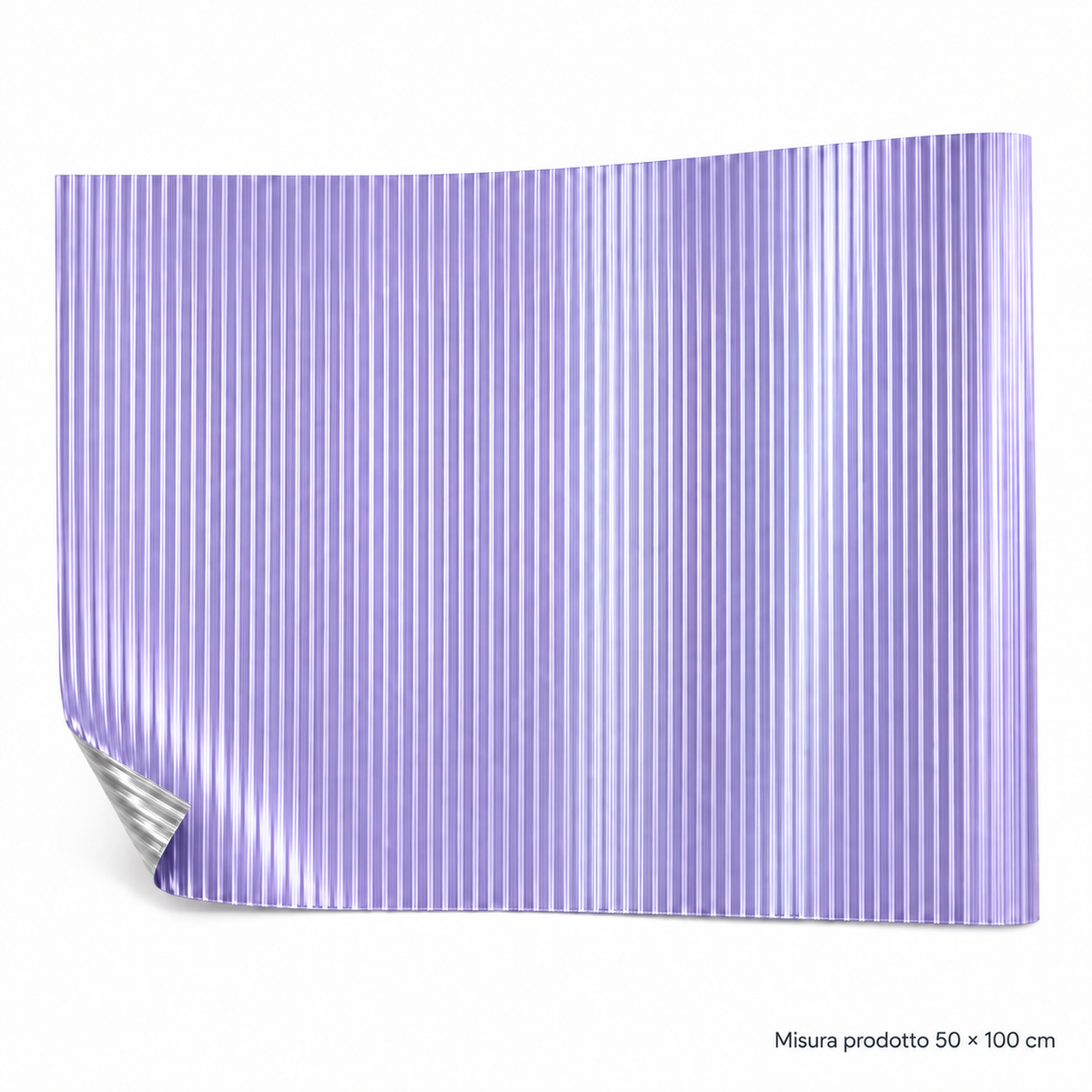 ALLUMINIO PLISSETTATO GLICINE 50X100 – foto prodotto su sfondo bianco, colore Glicine, misura 50x100 cm