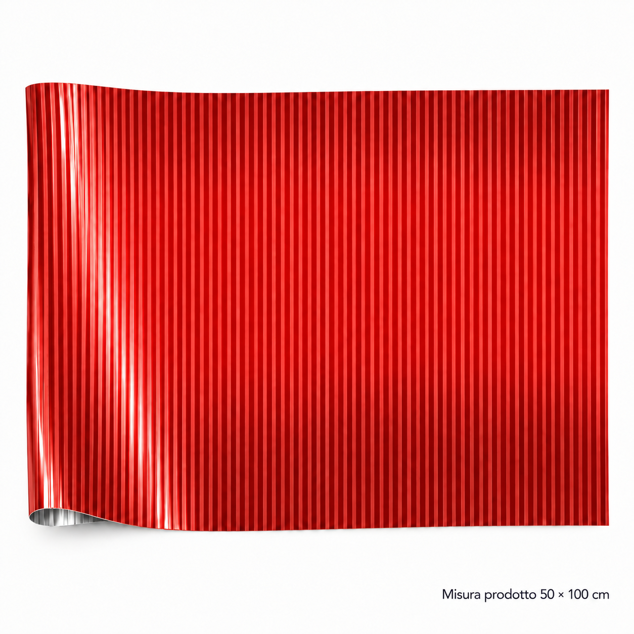 ALLUMINIO PLISSETTATO ROSSO 50X100 – foto prodotto su sfondo bianco, colore Rosso, misura 50x100 cm