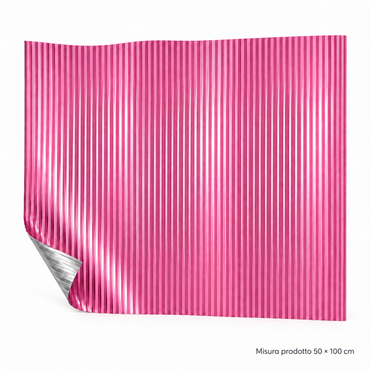 ALLUMINIO PLISSETTATO ROSA 50X100 – foto prodotto su sfondo bianco, colore Rosa, misura 50x100 cm