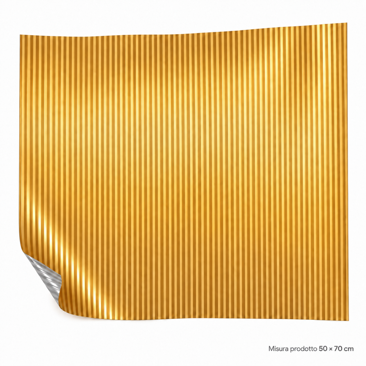 ALLUMINIO PLISSETTATO ORO 50X70 – foto prodotto su sfondo bianco, colore Oro, misura 50x70 cm