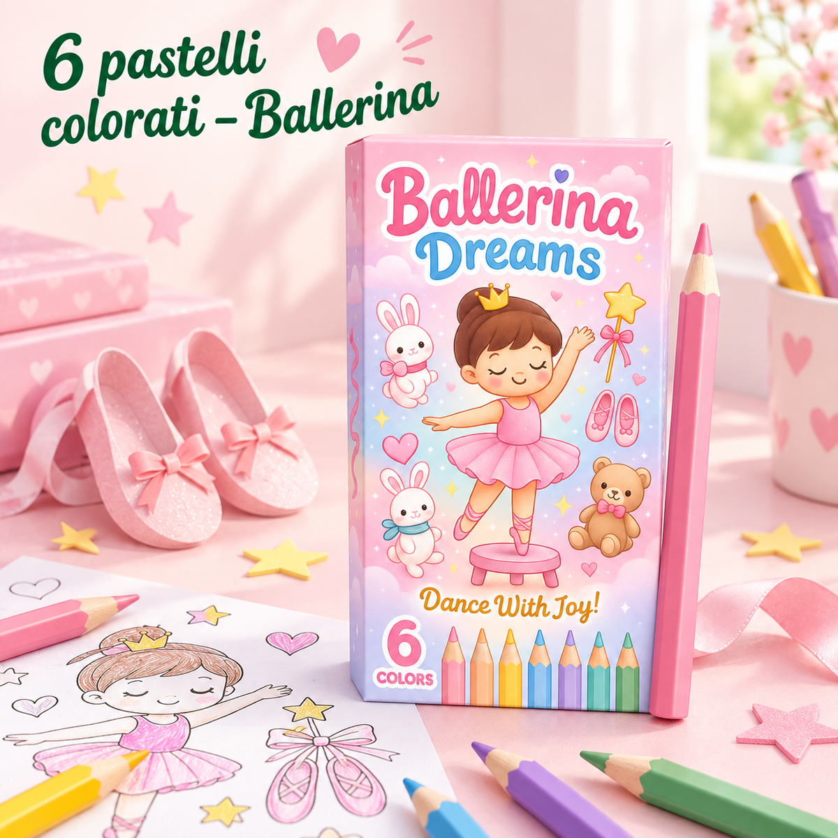 Box 6 Pastelli Ballerina Dream 5×10 cm – Sorprese per Uova di Pasqua – immagine ambientata