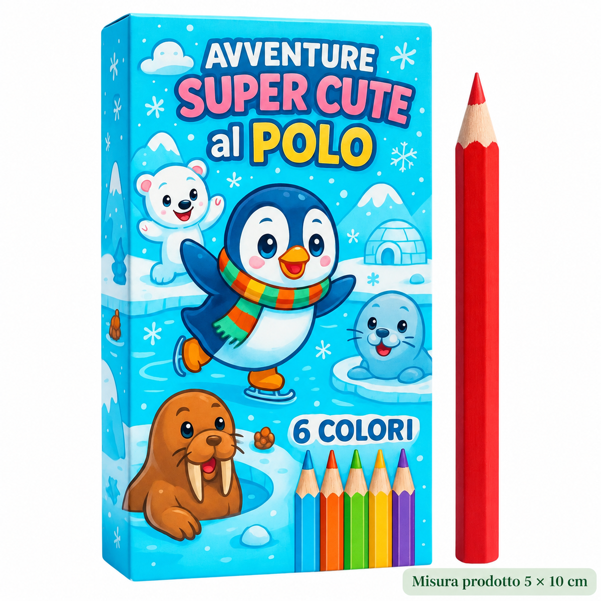 Box 6 Pastelli Avventure al Polo 5×10 cm – Sorprese per Uova di Pasqua – immagine principale su sfondo bianco