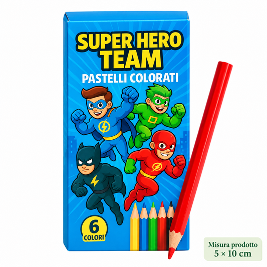 Box 6 Pastelli Super Hero Team 5×10 cm – Sorprese per Uova di Pasqua – immagine principale su sfondo bianco