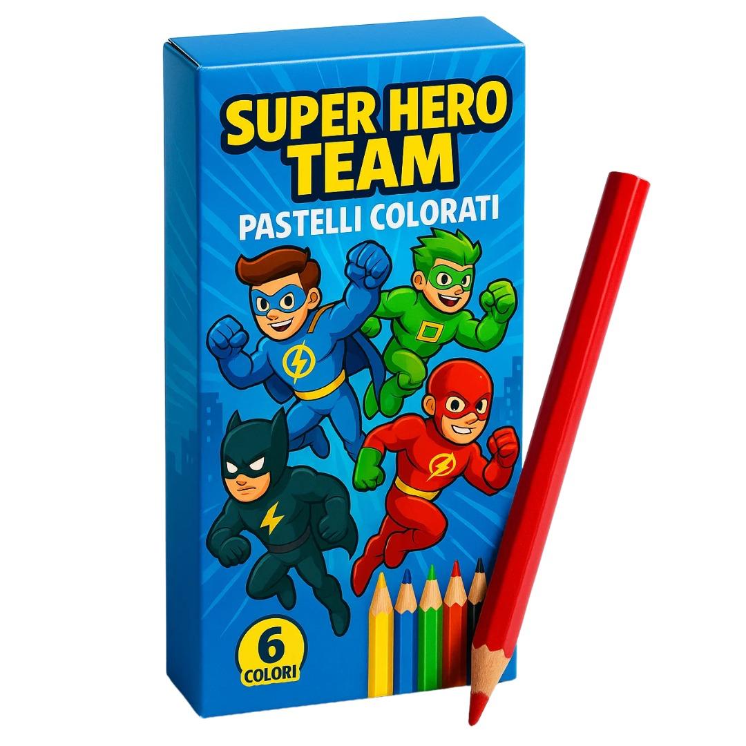 BOX 6 PASTELLI SUPER HERO TEAM 5X10 CM