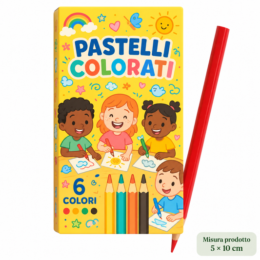 Box 6 Pastelli Colorati Bimbi 5×10 cm – Sorprese per Uova di Pasqua – immagine principale su sfondo bianco