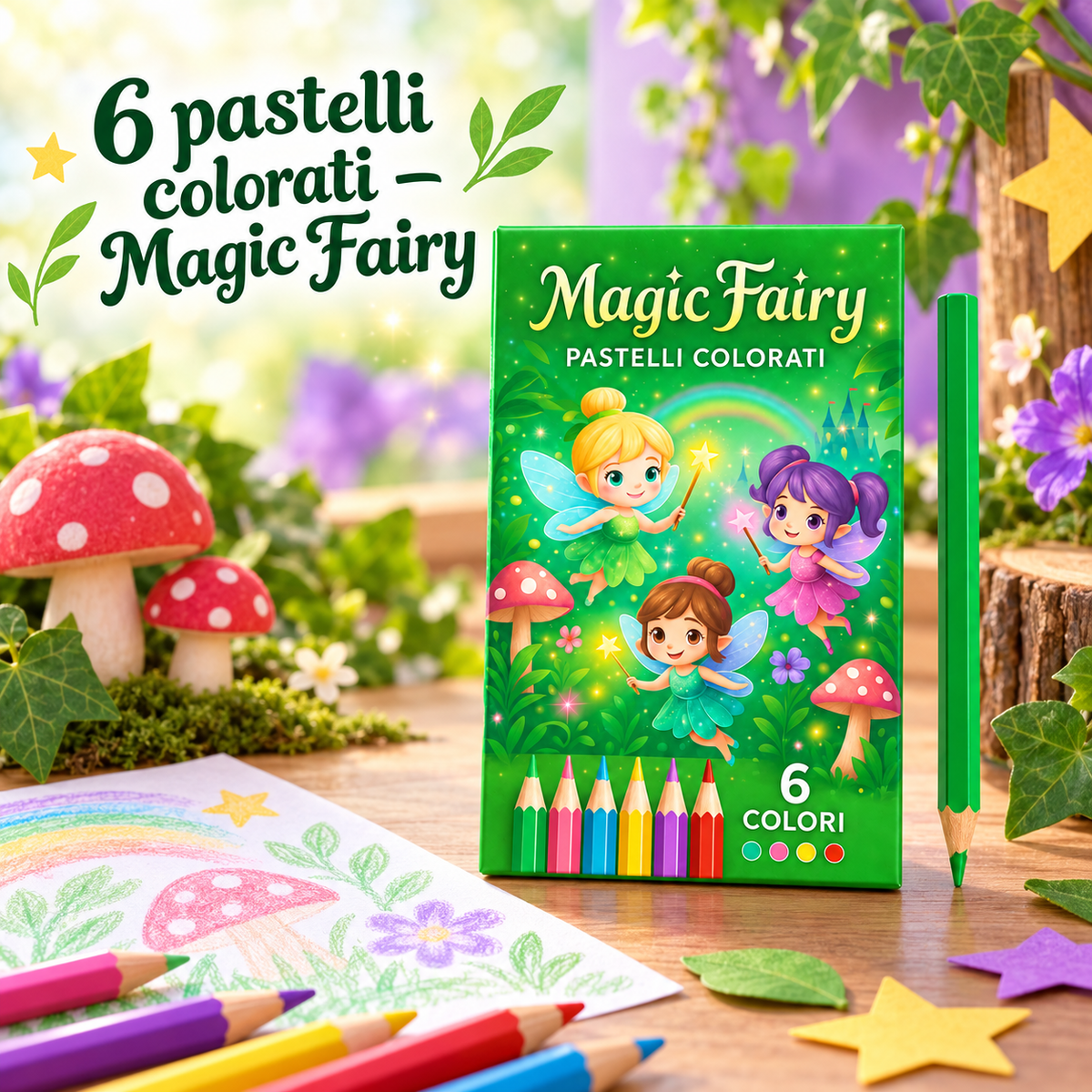 Box 6 Pastelli Magic Fairy 5×10 cm – Sorprese per Uova di Pasqua – immagine ambientata