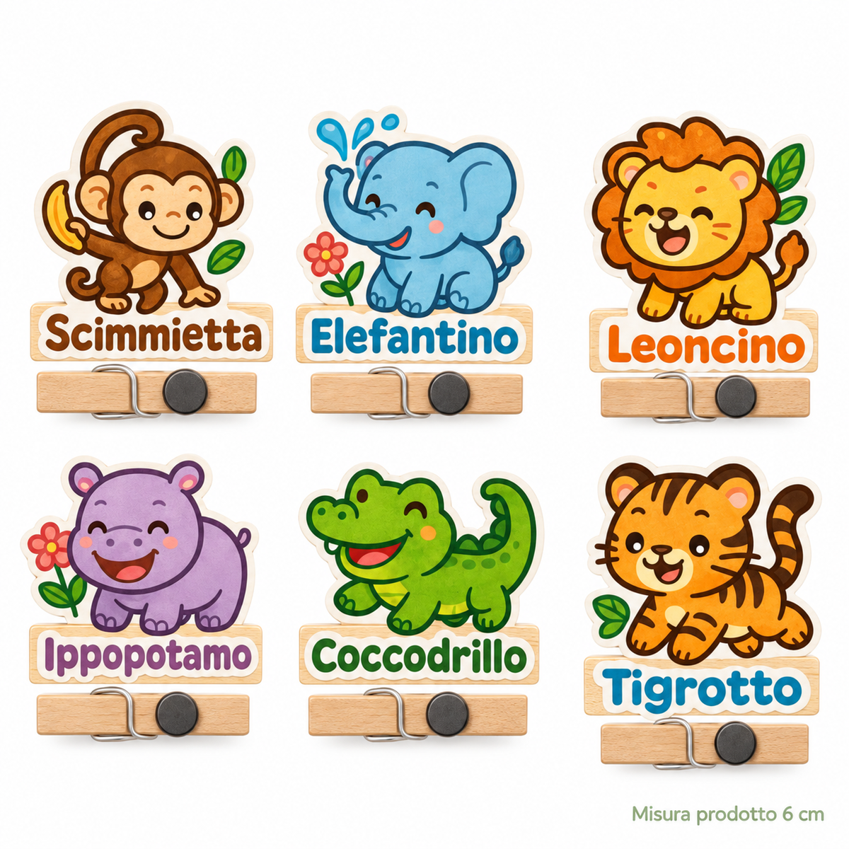 Clip in Legno Magnetica Animali 6 cm – Sorprese per Uova di Pasqua – immagine principale su sfondo bianco