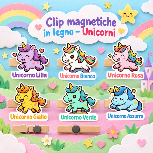 Clip in Legno Magnetica Unicorni 6 cm – Sorprese per Uova di Pasqua – immagine ambientata