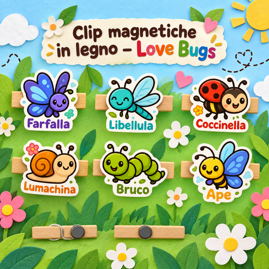 Clip in Legno Magnetica Love Bugs 6 cm – Sorprese per Uova di Pasqua – immagine ambientata