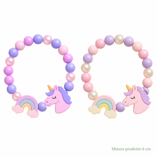 Bracciale in Legno Unicorno con 2 Charm 6 cm – Sorprese per Uova di Pasqua – immagine principale su sfondo bianco