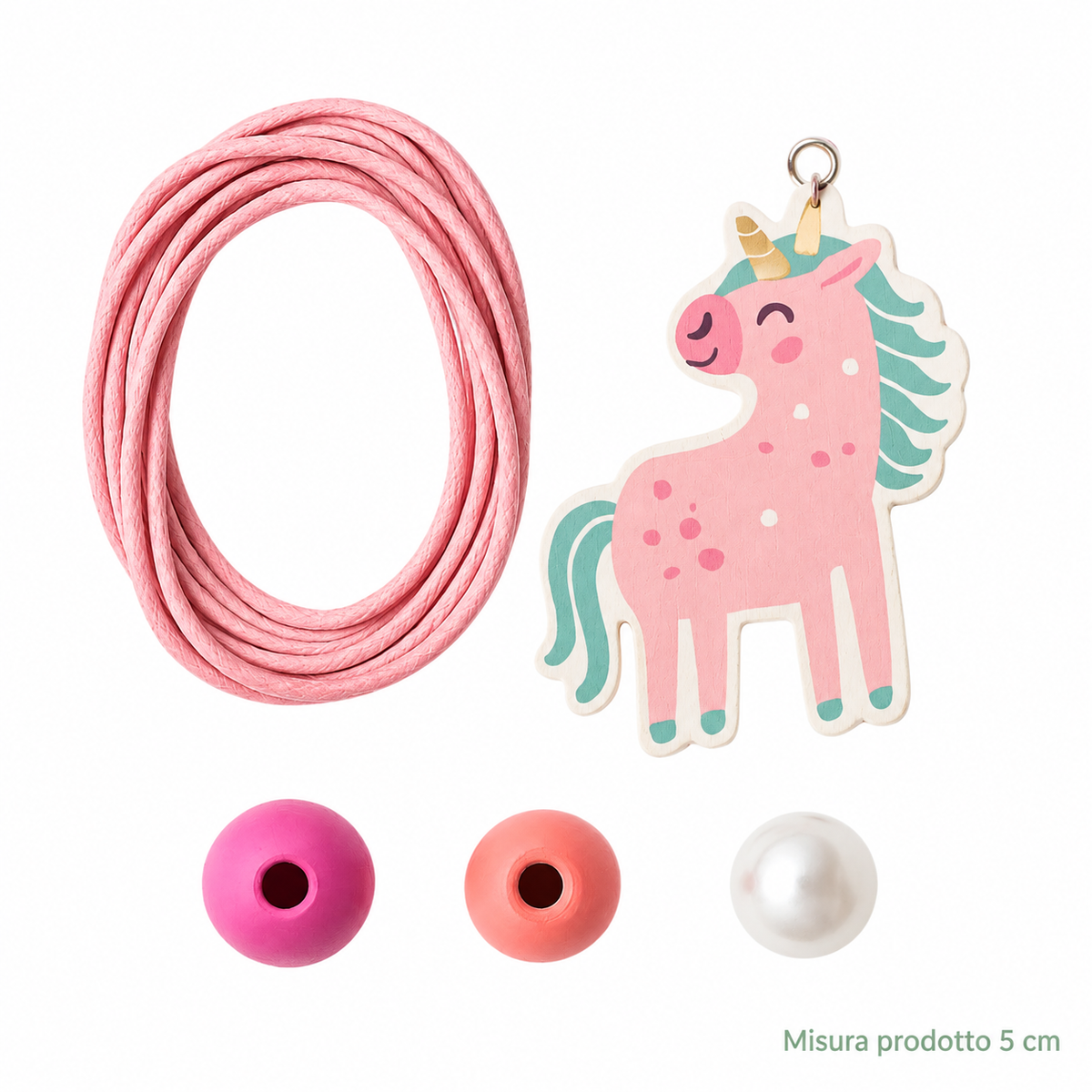 Collana in Legno con Ciondolo Unicorno 5 cm – Sorprese per Uova di Pasqua – immagine principale su sfondo bianco