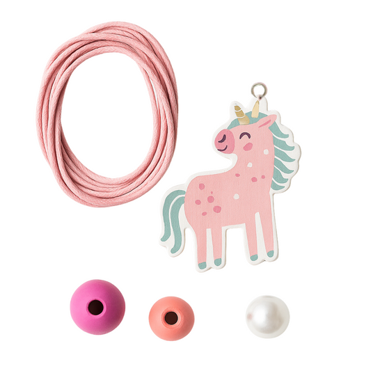 COLLANA LEGNO CIONDOLO UNICORNO 5CM