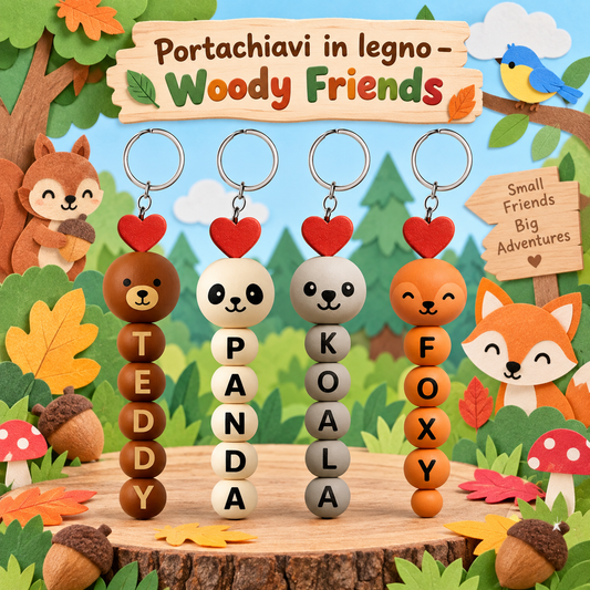 Portachiavi in Legno Woody Friends 13 cm – Sorprese per Uova di Pasqua – immagine ambientata