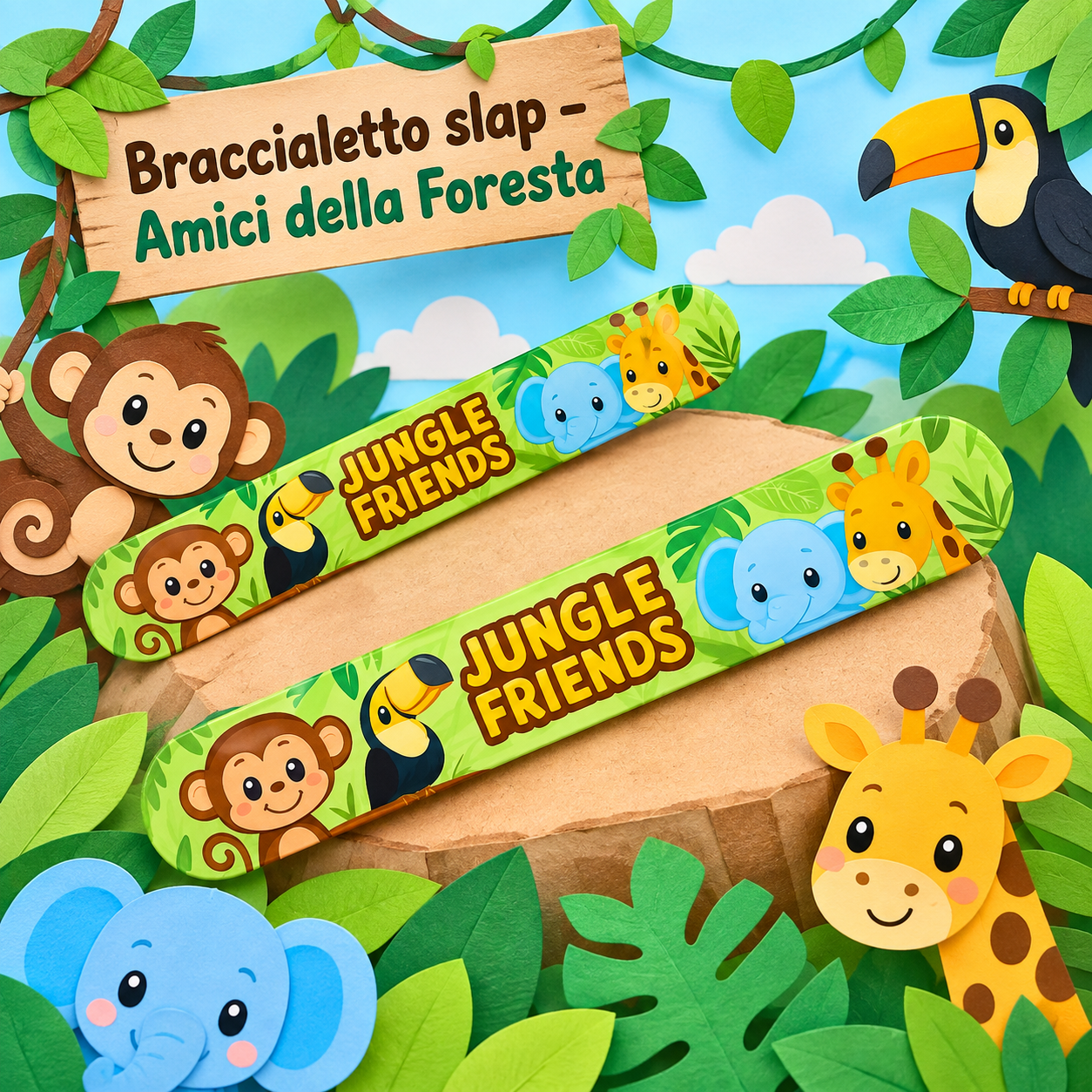 Braccialetto Slap Amici della Foresta 22,5×3 cm – Sorprese per Uova di Pasqua – immagine ambientata