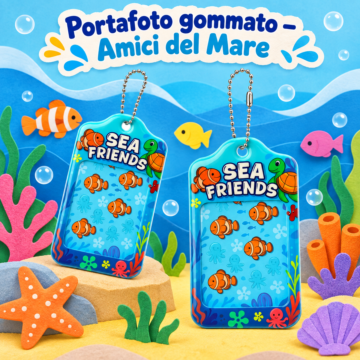 Portafoto Gommato Amici del Mare 13×7 cm – Sorprese per Uova di Pasqua – immagine ambientata