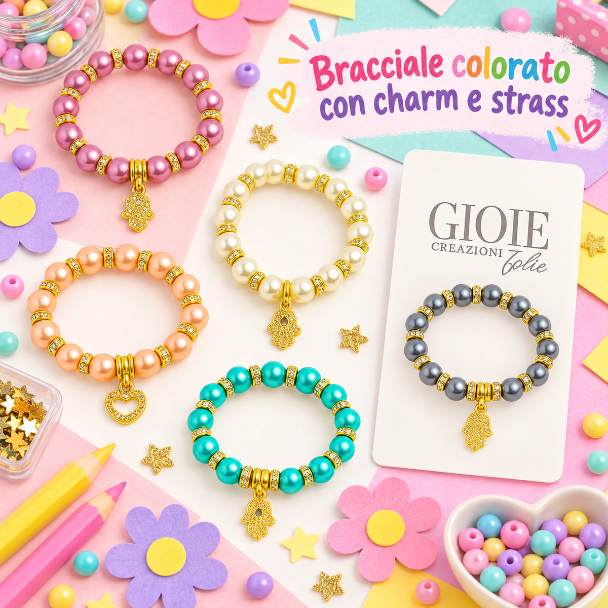 Bracciale Color con Charm e Strass 10 cm – Sorprese per Uova di Pasqua – immagine ambientata