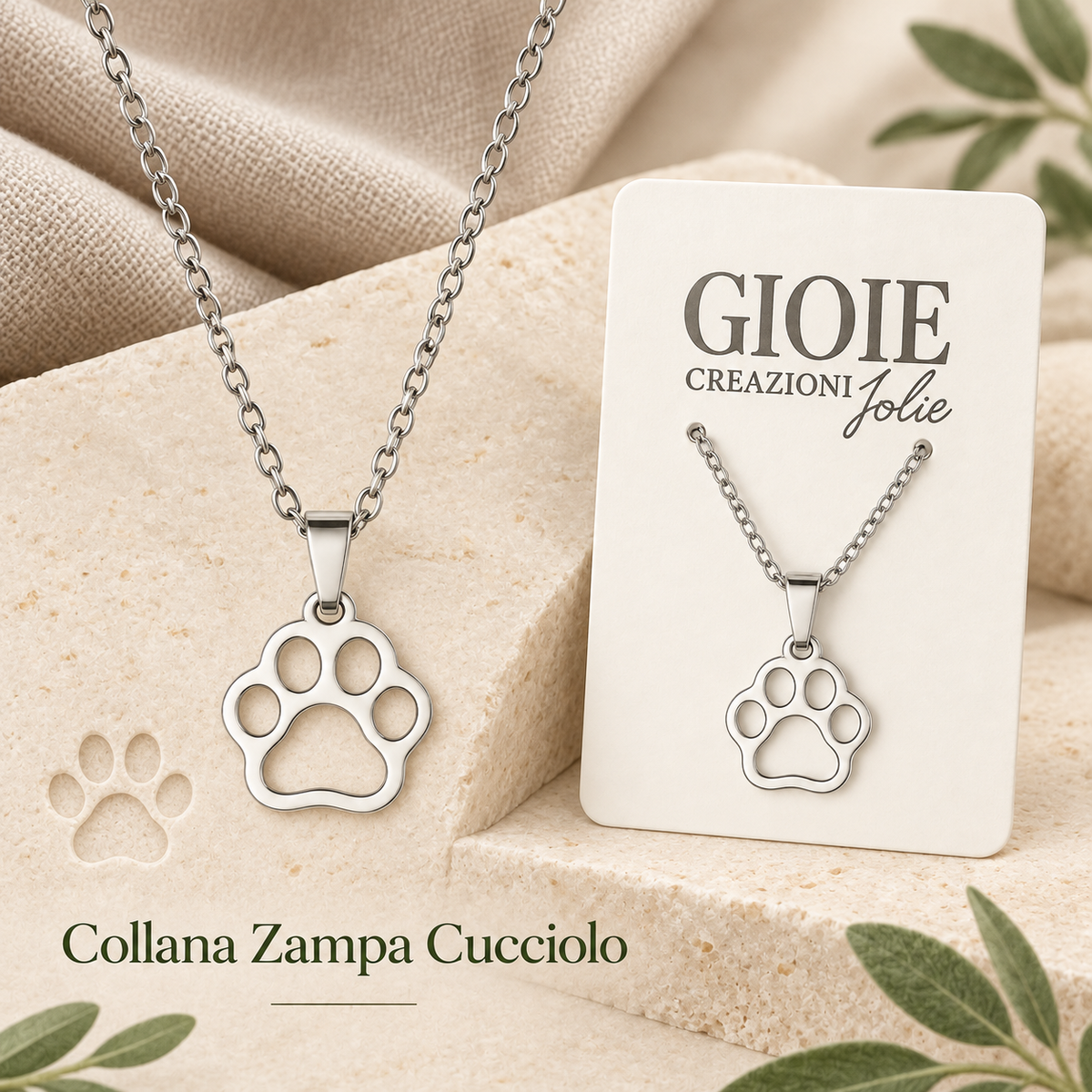 Collana Zampa Cucciolo 10 cm – Sorprese Bijouteria Creativa – immagine ambientata