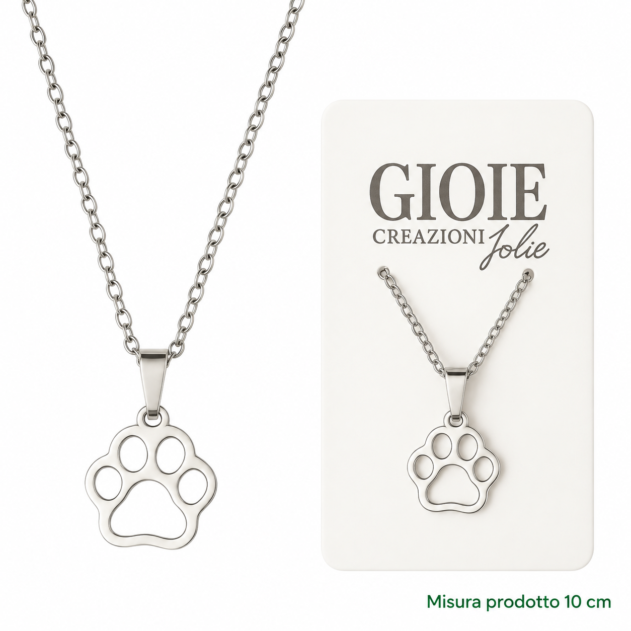 Collana Zampa Cucciolo 10 cm – Sorprese Bijouteria Creativa – immagine principale su sfondo bianco