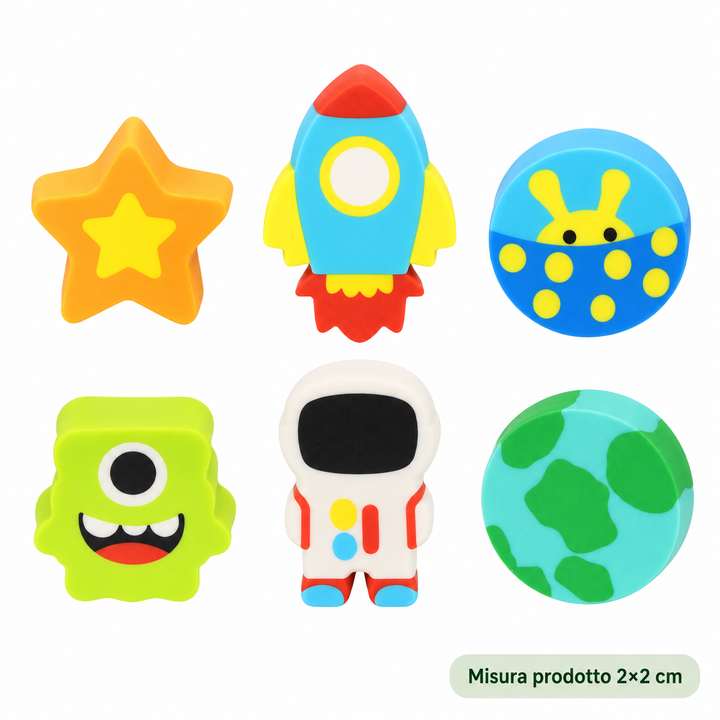 Gomma Topper Spaziali 2×2 cm – Sorprese Spaziali per Uova di Pasqua