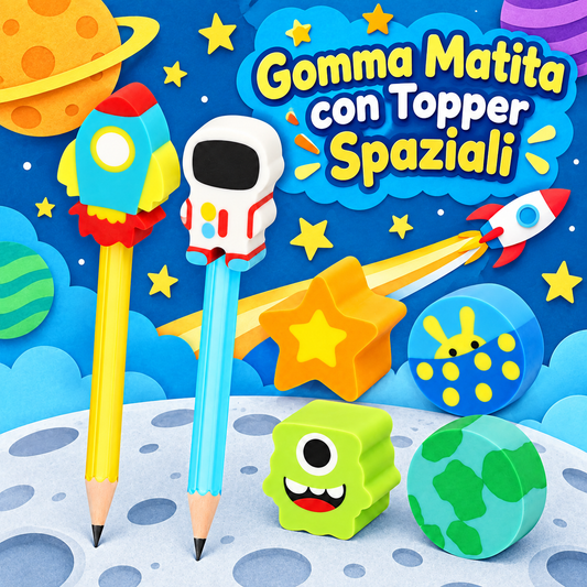 Gomma Matita con Topper Spaziali 15 cm – Sorprese per Uova di Pasqua – immagine ambientata