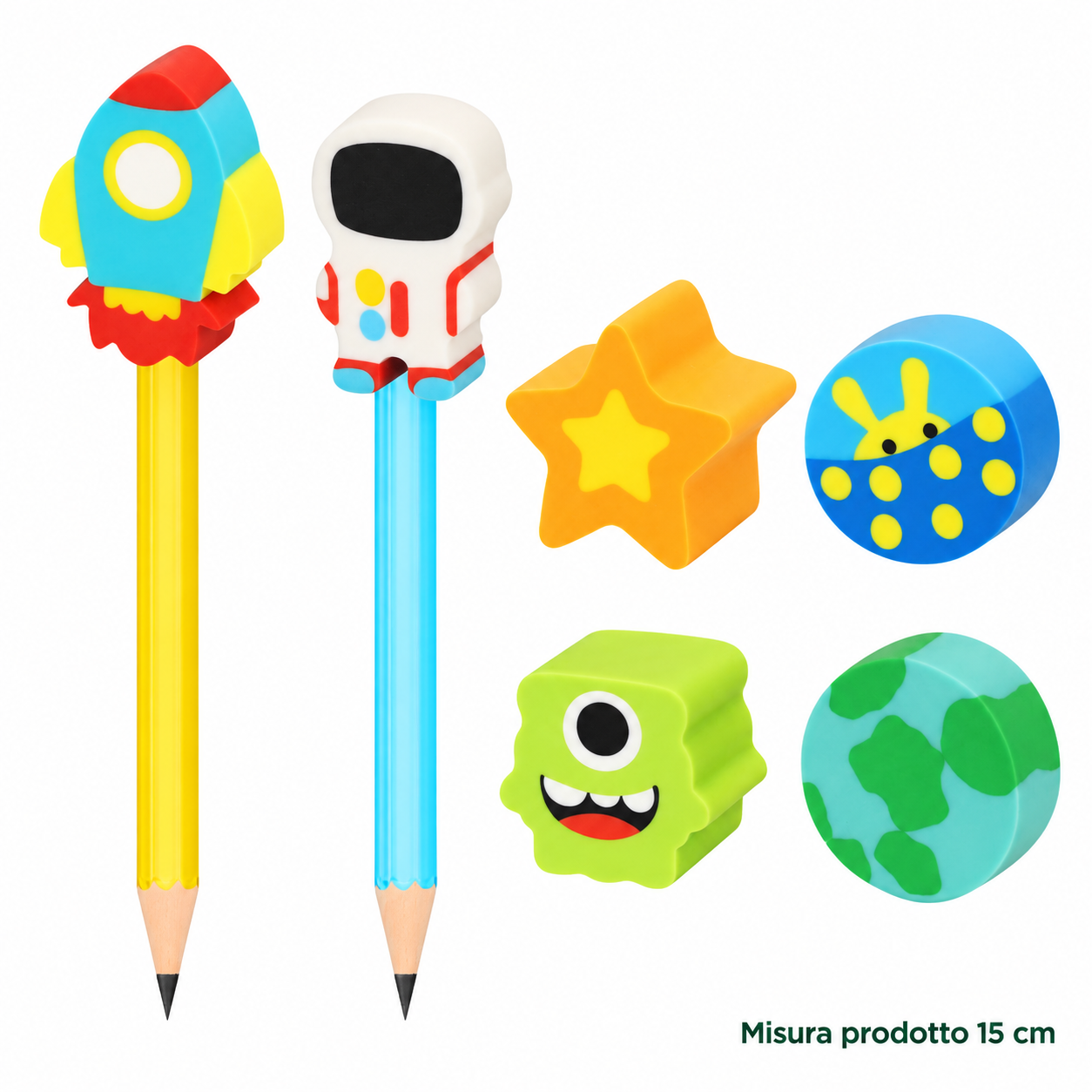 Gomma Matita con Topper Spaziali 15 cm – Sorprese per Uova di Pasqua – immagine principale su sfondo bianco