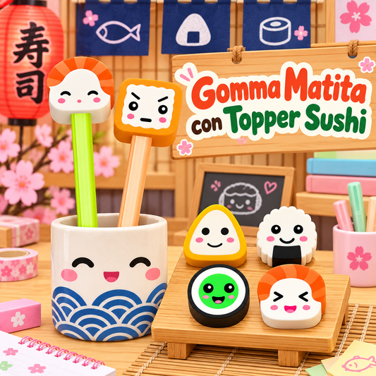 Gomma Matita con Topper Sushi 15 cm – Sorprese per Uova di Pasqua – immagine ambientata
