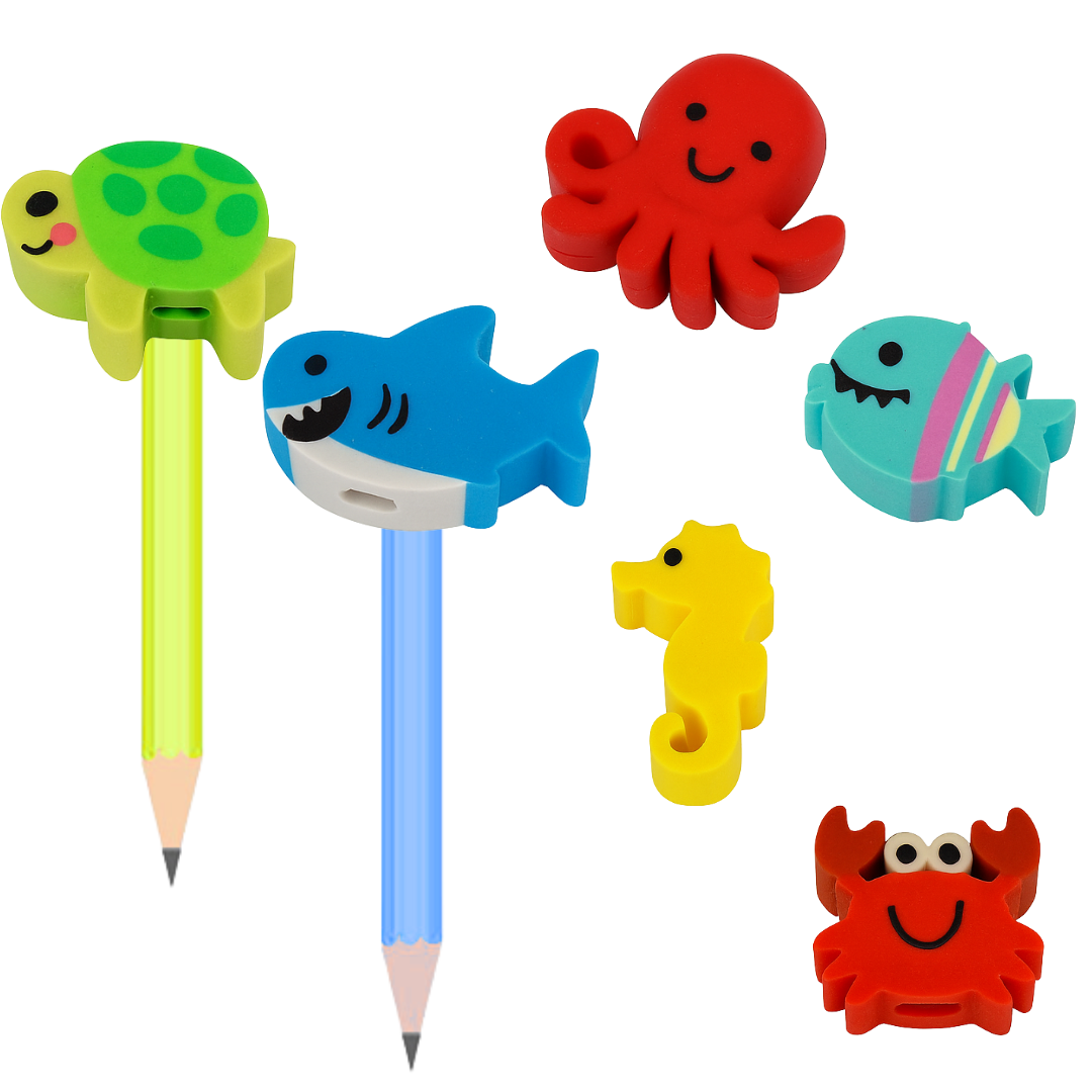 GOMMA + MATITA CON TOPPER ANIMALI DEL MARE 15CM