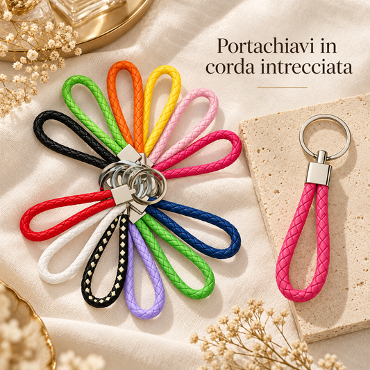 Portachiavi Corda Intrecciata 10 cm – 12 Colori Assortiti – Sorprese per Uova di Pasqua – immagine ambientata
