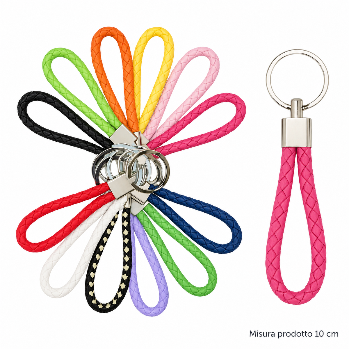 Portachiavi Corda Intrecciata 10 cm – 12 Colori Assortiti – Sorprese per Uova di Pasqua – immagine principale su sfondo bianco