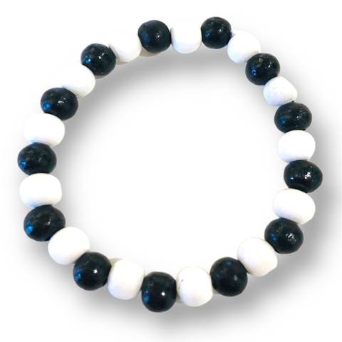 BRACCIALE PALLINE LEGNO BIANCO NERO