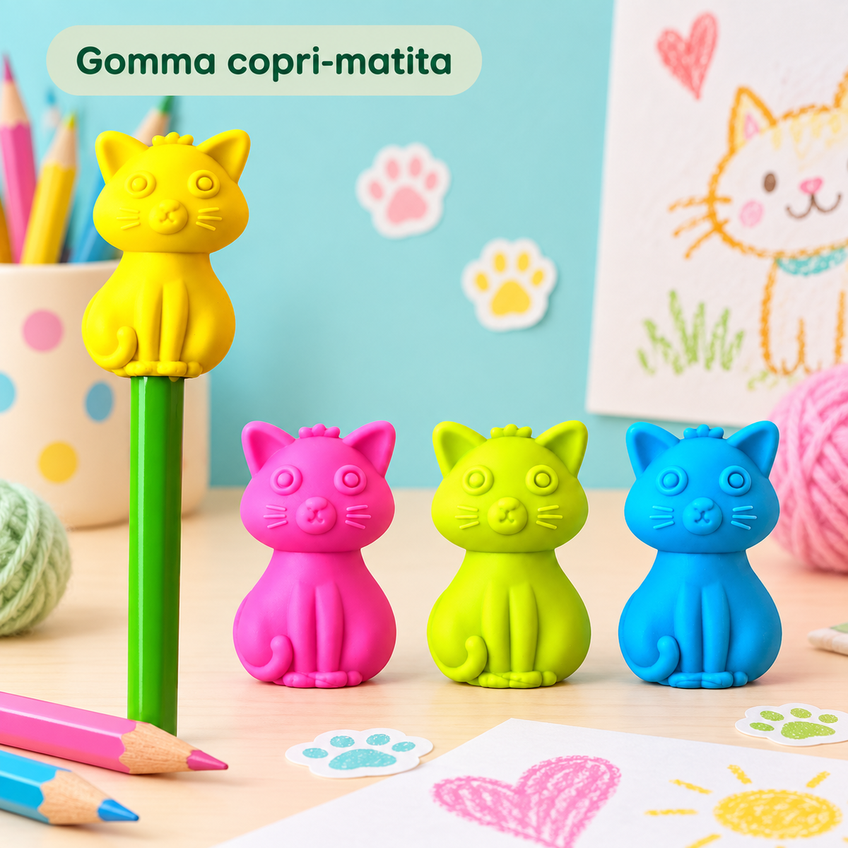 Gomma Copri-Matita Gatto – immagine ambientata