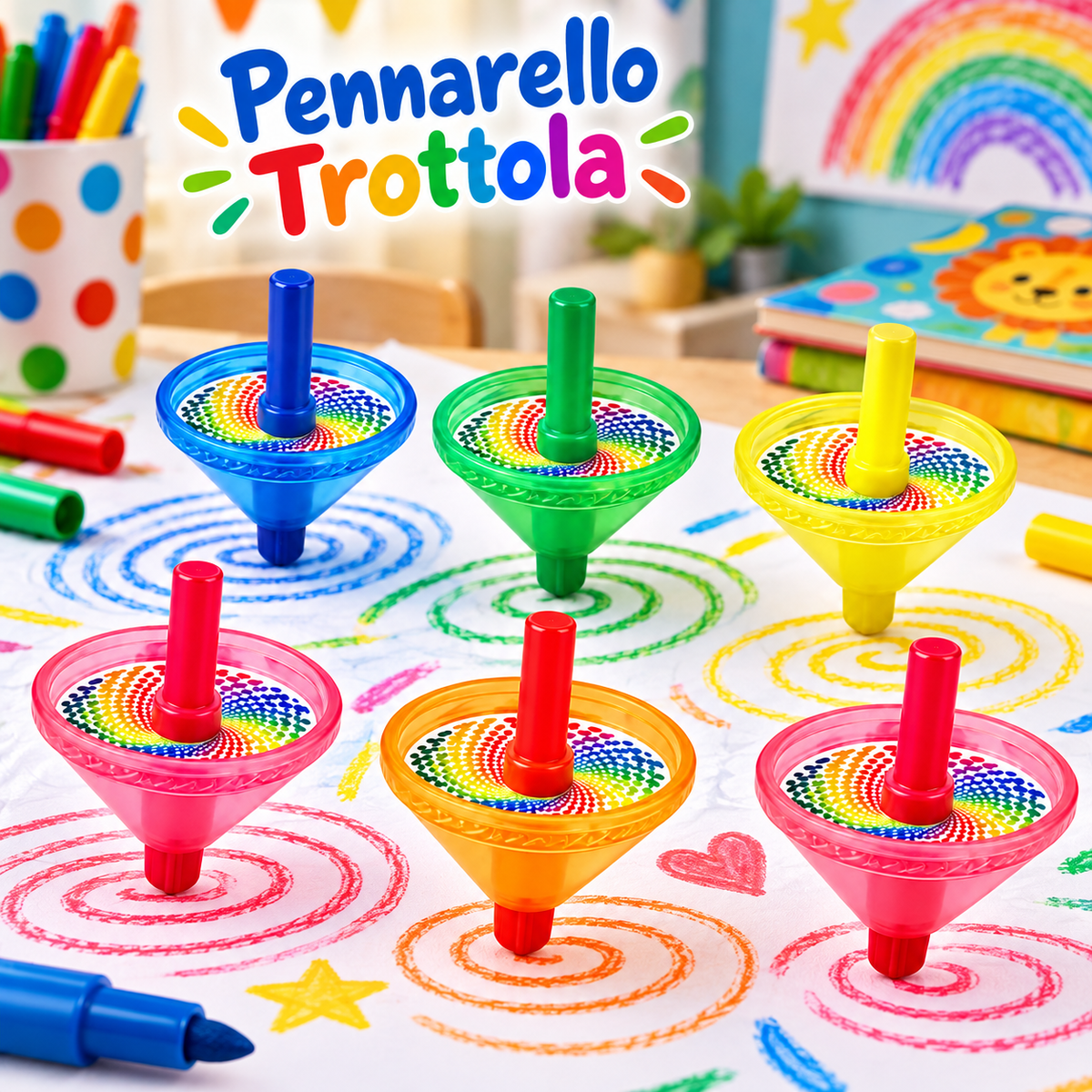 Pennarello Trottola – 6 Colori 7×5 cm – Sorprese per Uova di Pasqua – immagine ambientata