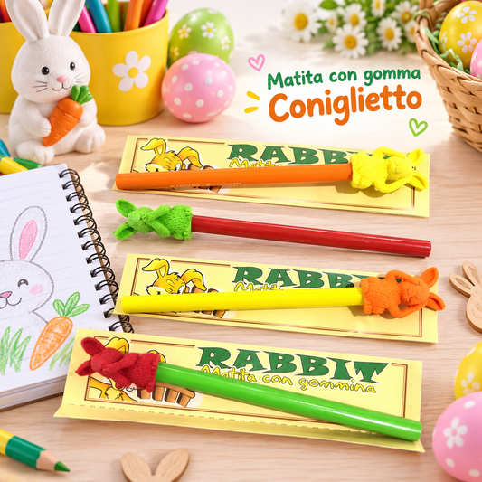 Matita con Gomma Coniglietto Assortita – Sorprese per Uova di Pasqua – immagine ambientata