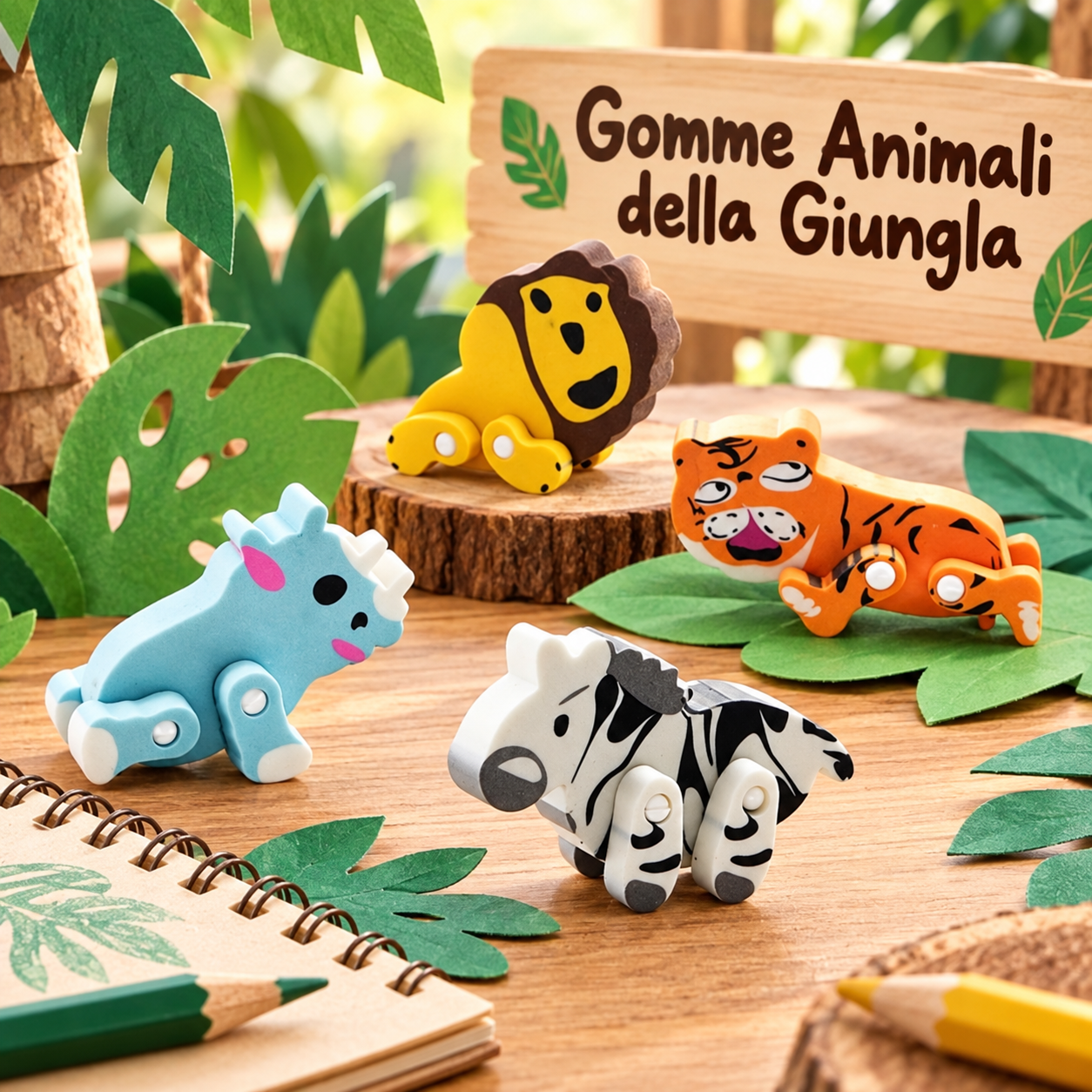 Gomma Animali della Giungla Assortiti 5 cm – Sorprese per Uova di Pasqua – immagine ambientata