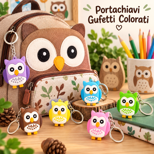 Portachiavi Silicone Gufetti Colorati 6×6 cm – Sorprese per Uova di Pasqua – immagine ambientata