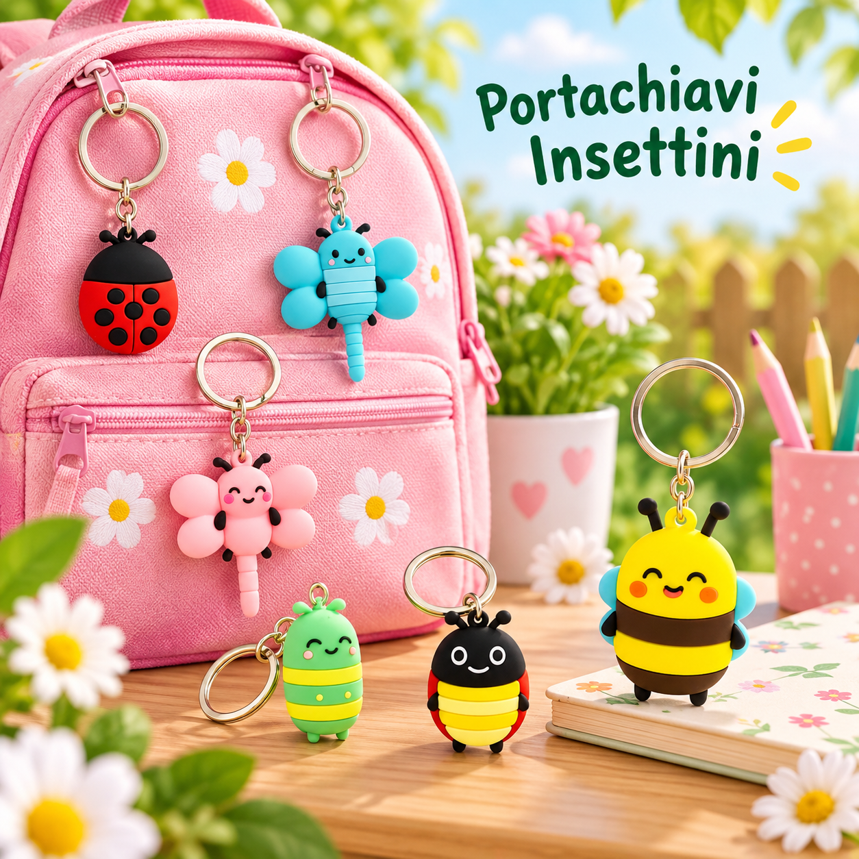 Portachiavi Silicone Insettini 6×6 cm – Sorprese per Uova di Pasqua – immagine ambientata