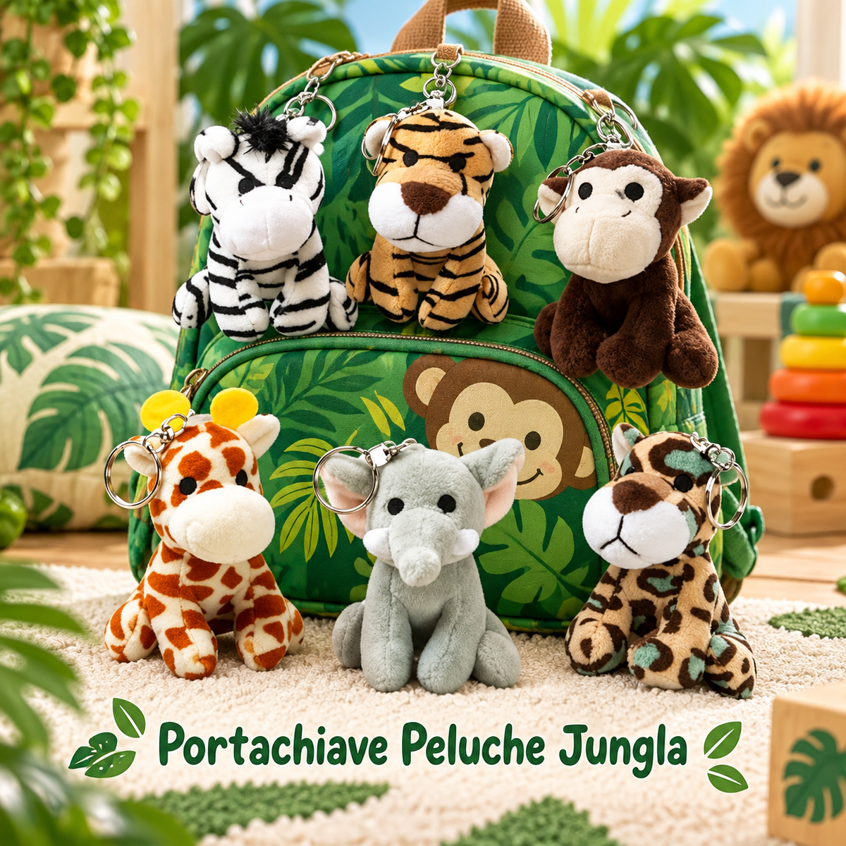 Portachiave Peluche Jungla 10 cm – Sorprese per Uova di Pasqua – immagine ambientata