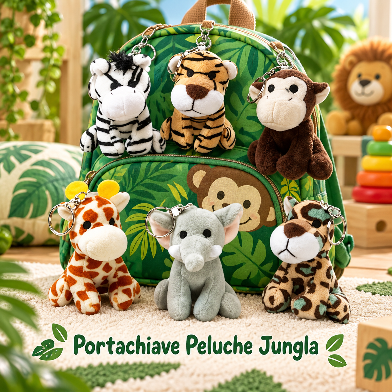 Portachiave Peluche Jungla 10 cm – Sorprese per Uova di Pasqua – immagine ambientata