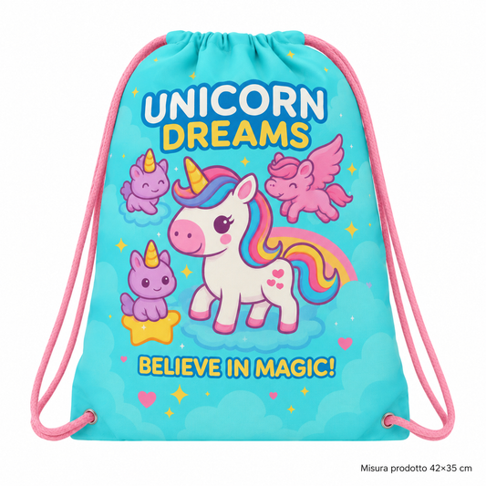 SACCA TEMPO LIBERO UNICORNO 42X35 – immagine principale su sfondo bianco